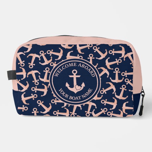 Nautic Boote Name Plush Navy Anchors Muster Waschbeutel (Vorderseite)