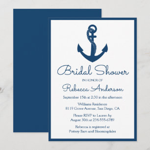 Nautic Brautparty Anchor Navy Blue Wedding Einladung