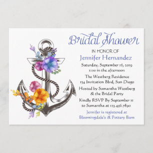 Nautic Brautparty Blue Anchor Floral Einladung
