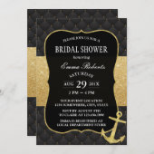 Nautic Brautparty Golden Anchor Black & Gold Einladung (Vorne/Hinten)