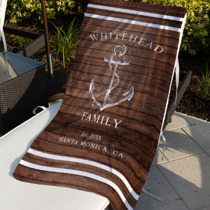 Nautic Brown Wood Custom Family Anchor Strandtuch