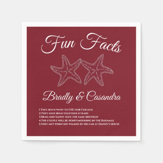 Nautic burgundy Wedding Starfish Fun Fakt Serviette (Vorderseite)