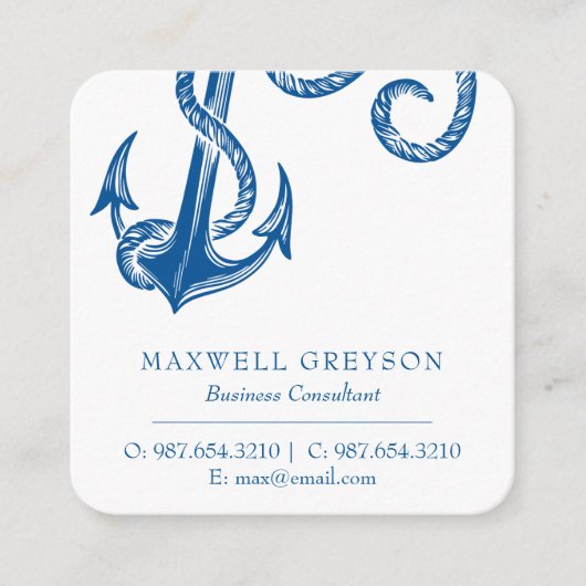 Nautic Business Cards Navy Blue Anchor Begleitkarte (Vorderseite)