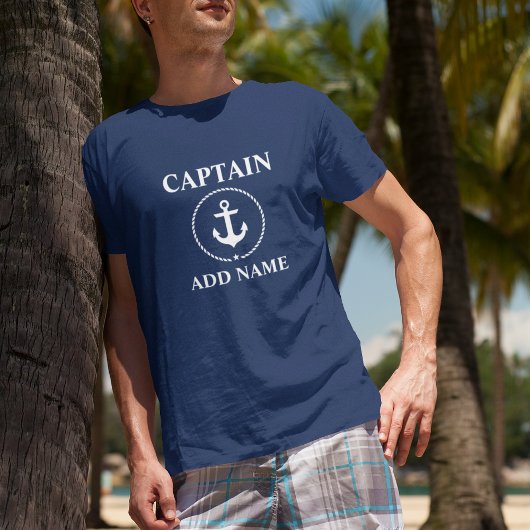Nautic Captain Add Name Anchor Rope Blue T-Shirt
