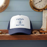 Nautic Captain Boat Name Anchor Rope Blue Truckerkappe<br><div class="desc">Nautic Captain Boat Name Anchor Rope Blue und White Trucker Hat</div>