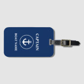 Nautic Captain Boat Name Anchor Rope Navy Blue Gepäckanhänger (Vorderseite (Horizontal))