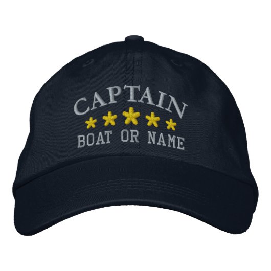 Nautic Captain Boat Name Gold Stars Navy Blue Bestickte Baseballkappe (Vorderseite)