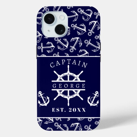 Nautic Captain Name Navy Blue Boat Anchor Case-Mate iPhone Hülle (Rückseite)