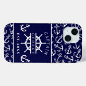 Nautic Captain Name Navy Blue Boat Anchor Case-Mate iPhone Hülle (Rückseite (Horizontal))