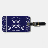 Nautic Captain Name Navy Blue Boat Anchor Gepäckanhänger (Vorderseite horizontal)