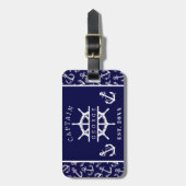 Nautic Captain Name Navy Blue Boat Anchor Gepäckanhänger (Vorderseite vertikal)