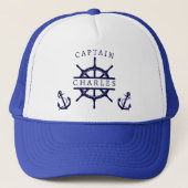 Nautic Captain Name Navy Blue Boat Anchor Truckerkappe (Vorderseite)