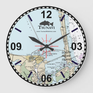 Nautic Chart Wall Clock - South Padre Island Große Wanduhr