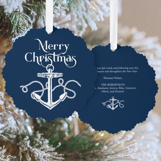 Nautic Christmas Anchor Navy Blue Ornament Karte