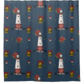 Nautic Christmas Coastal Lighthouse Muster Duschvorhang (Vorderseite)