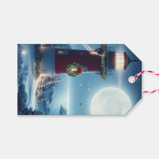 Nautic Christmas Leuchtturm Geschenkanhänger (Vorderseite (Horizontal))
