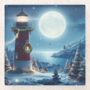 Nautic Christmas Leuchtturm Glasuntersetzer