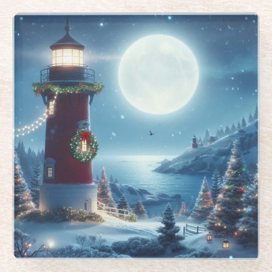 Nautic Christmas Leuchtturm Glasuntersetzer (Vorderseite)