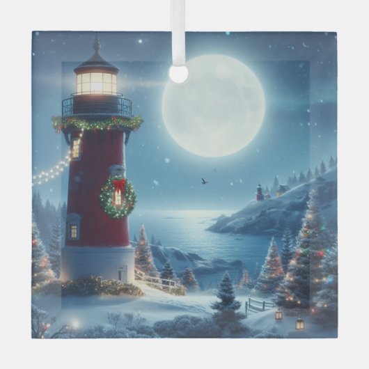 Nautic Christmas Leuchtturm Ornament Aus Glas (Vorderseite)