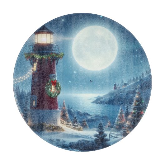 Nautic Christmas Leuchtturm Schneidebrett (Vorderseite)