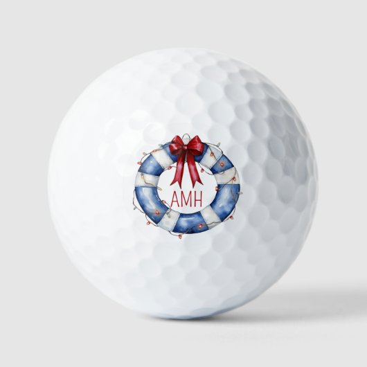 Nautic Christmas Life Preserve Wreath Monogram Golfball (Vorderseite)