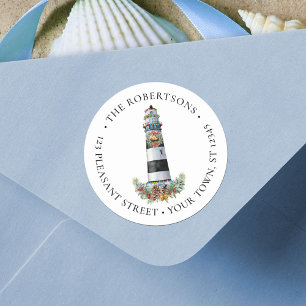 Nautic Christmas Lighthouse Address Label Runder Aufkleber