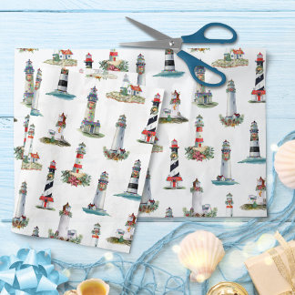 Nautic Christmas Lighthouses White Seidenpapier
