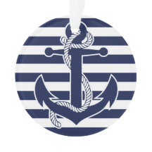Nautic Christmas Ornament Blue Acrylic Anchor