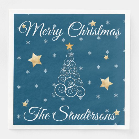 Nautic Christmas Wave tree blue Paper Dinner N Serviette (Vorderseite)