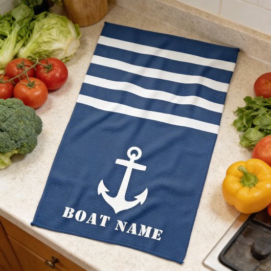 Nautic Classic Anchor Ihr Boot Name Navy Blue Geschirrtuch