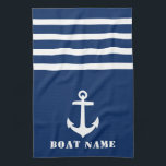 Nautic Classic Anchor Ihr Boot Name Navy Blue Geschirrtuch<br><div class="desc">Custom Nautical Classic Anker mit Ihrem Personalisierten Bootsnamen auf einem Navy Blue Kitchen Handtuch.</div>