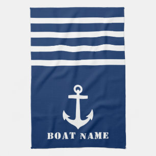 Nautic Classic Anchor Ihr Boot Name Navy Blue Geschirrtuch