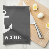 Nautic Classic Anchor Ihr Bootname Grau White Geschirrtuch (Viertel Falte)