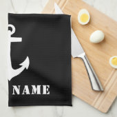 Nautic Classic Anchor Ihr Bootname Schwarz-weiß Geschirrtuch (Viertel Falte)
