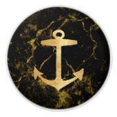 Nautic Coastal Beach Black Marble Golden Anchor Keramikknauf (Vorderseite)