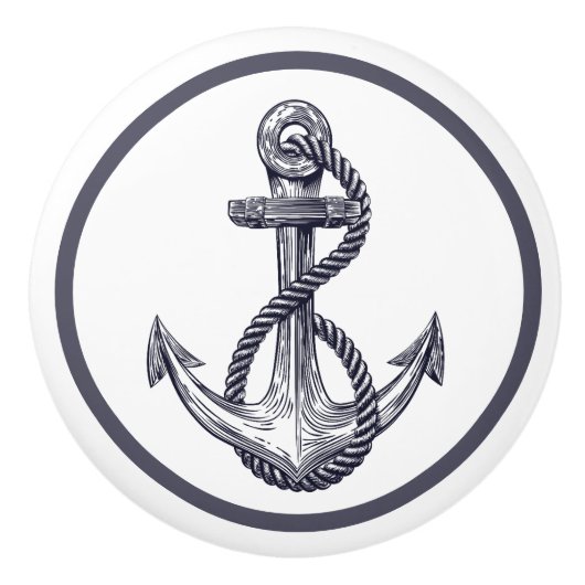 Nautic Coastal Beach House Gray Ship Anchor Keramikknauf (Vorderseite)