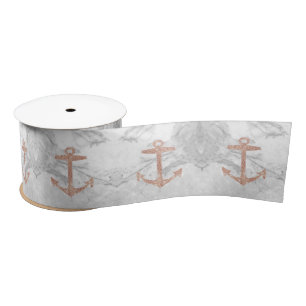 Nautic Coastal Beach Weißer Marmor Beige Anchor Satinband