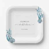 Nautic Coastal Blue Muschel Summer Brautparty Pappteller (Vorderseite)