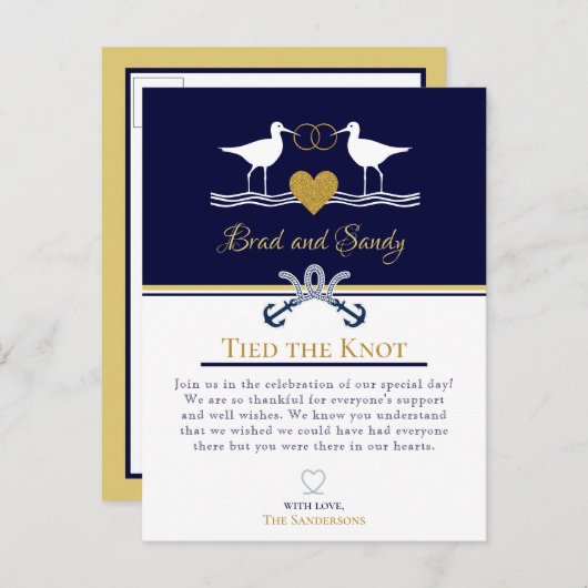 Nautic Coastal Navy Blue Sandpiper Brautparty Ankündigungspostkarte (Vorne/Hinten)