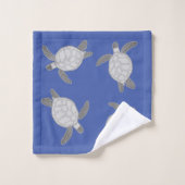 Nautic Coastal Silver Sea Turtle Blue Bath Badhandtuch Set (Waschlappen)