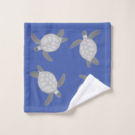Nautic Coastal Silver Sea Turtle Blue Bath Badhandtuch Set (Waschlappen)