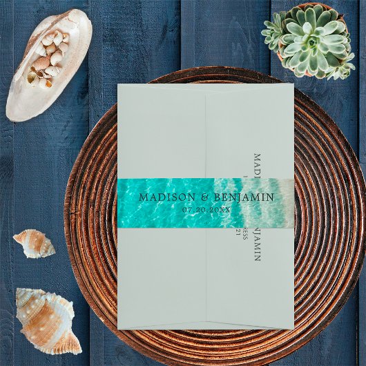 Nautic Coastal Summer Beach Hochzeit in Urlaubsort Einladungsbanderole