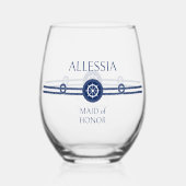 Nautic Coastal Wedding Bridesmaid Weinglas Ohne Stiel (Vorderseite)