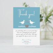 Nautic Coastal Wedding Dusty Blue Sandpipers Dankeskarte (Stehend Vorderseite)