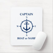 Nautic Compass Anchor Captain oder Bootsname Navy Mousepad (Mit Mouse)