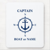 Nautic Compass Anchor Captain oder Bootsname Navy Mousepad (Vorne)