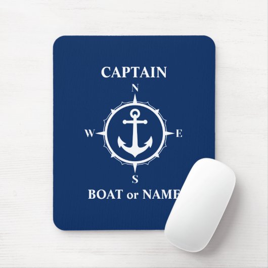 Nautic Compass Anchor Captain oder Bootsname Navy Mousepad (Mit Mouse)