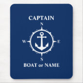 Nautic Compass Anchor Captain oder Bootsname Navy Mousepad (Vorne)