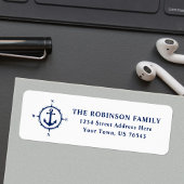 Nautic Compass Anchor Navy Blue On White Address