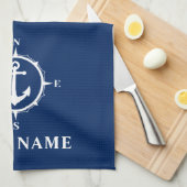 Nautic Compass Ankerplatz Ihr Boot Name Navy Blue Geschirrtuch (Viertel Falte)